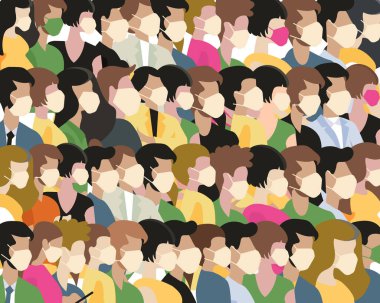 Koronavirüs salgını. Koronavirüs karantina vektör çizimi kavramı. Roman Coronavirus (2019-nCoV), beyaz tıbbi maskeli insanlar. Kusursuz desen. Düz vektör illüstrasyonu