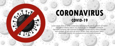 Dikkat koronavirüs - kırmızı yasak işareti. Salgını durdurun. Pankart. Düz Vektör illüstrasyonu