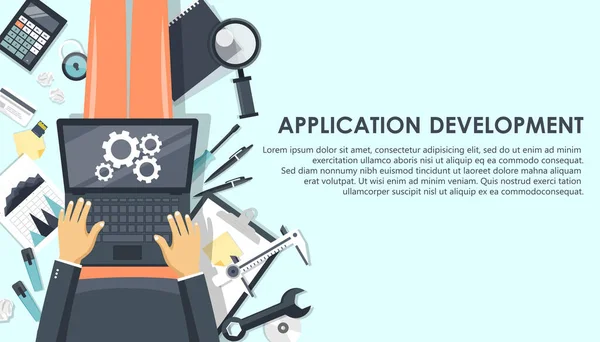 Concept Développement Applications Applications Mobiles Développement Projets Idées Affaires Illustration — Image vectorielle