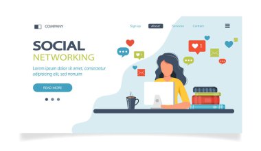 Sohbet. Sosyal medya ağı, internet iletişimi. Web sitesi sosyal arayüzü. Mobil ve bilgisayar kullanıcı ekranları, ana sayfa.