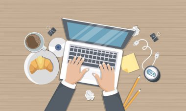 Blogculuk ve gazetecilik kavramı. Hikaye yazarım. Düz vektör tasarımı