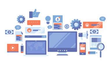 Blogculuk ve gazetecilik kavramı. Hikaye yazarım. Düz vektör tasarımı