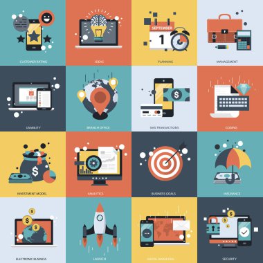 Web siteleri ve mobil uygulamalar için iş, teknoloji ve yönetim simgesi. Düz vektör illüstrasyonu