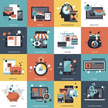 Web siteleri ve mobil uygulamalar için iş, teknoloji ve yönetim simgesi. Düz vektör illüstrasyonu