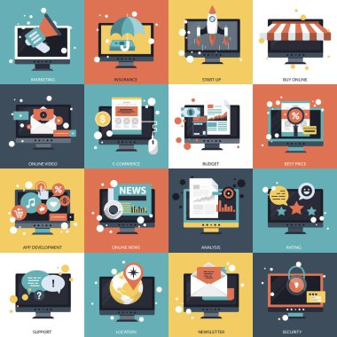 Web siteleri ve mobil uygulamalar için iş, teknoloji ve yönetim simgesi. Düz vektör illüstrasyonu