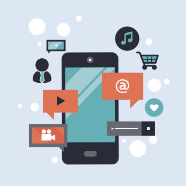 Mobil uygulama ve mobil uygulama geliştirme kavramı. Proje geliştirme ve iş fikirleri. Düz vektör illüstrasyonu.