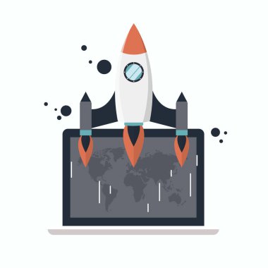 Yeni iş projesinin düz tasarım modern vektör illüstrasyon konsepti başlangıç gelişimi ve bir pazar üzerinde yeni bir yenilik ürünü başlatmak.