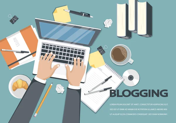 Blogculuk Gazetecilik Kavramı Hikaye Yazarım Düz Vektör Tasarımı — Stok Vektör