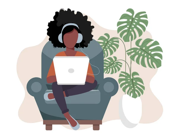 Concepto Oficina Casa Mujer Trabajando Desde Casa Estudiante Freelancer Ilustración — Archivo Imágenes Vectoriales