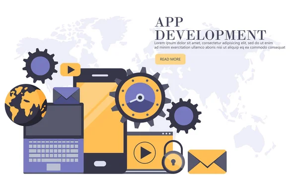 Application Mobile Concept Développement Applications Mobiles Développement Projets Idées Affaires — Image vectorielle