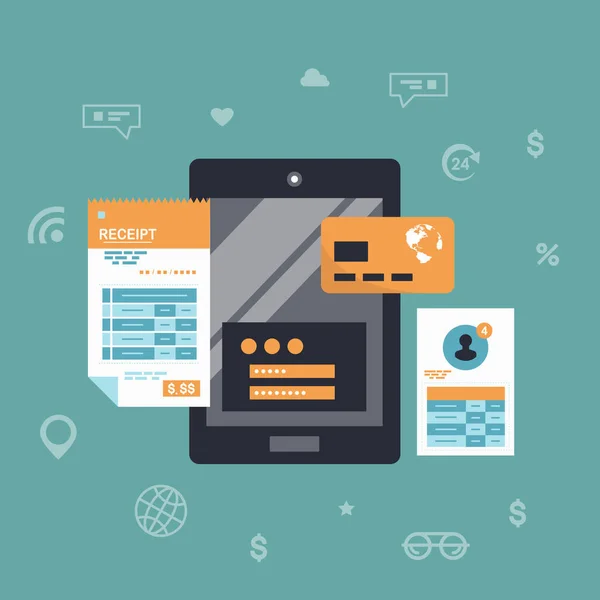 Internet Zahlungen Datenschutz Geldüberweisung Online Banking Mobile Brieftasche Zahlungshistorie Mobile — Stockvektor
