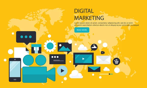 Digitales Marketing Werbung Und Förderung Flache Vektorabbildung — Stockvektor