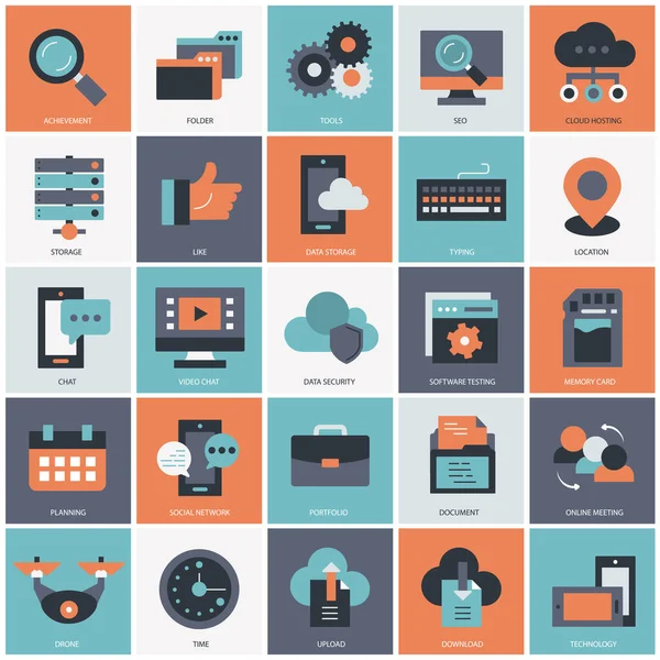 Business Technology Management Icon Set Websites Mobile Applications Flat Vector — Stock Vector