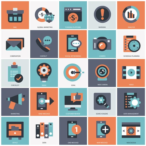 Business Technology Management Icon Set Websites Mobile Applications Flat Vector — Stock Vector
