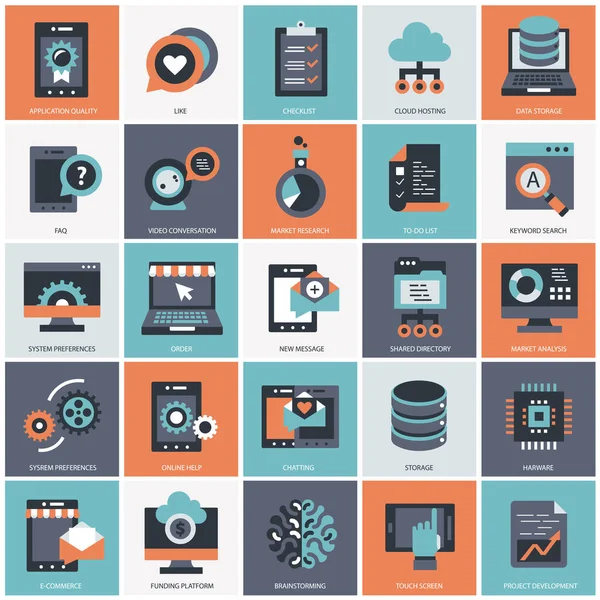 Business Technology Management Icon Set Websites Mobile Applications Flat Vector — Stock Vector