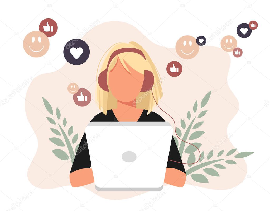 Networking. Woman and man using lap top for social networking. Chatting. Creative flat design for web banner, marketing material, business presentation, online advertising. Flat vector illustration