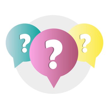 Soru işareti baloncukları. Renkli konuşma balonları. Diyalog sorgulama sembolleri. Vektör iletişim simgeleri. EPS 10.