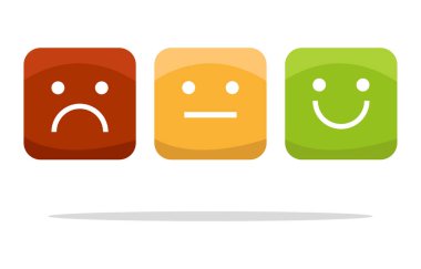 Duygusal geri bildirim simgesi. Gülen üzgün emoji. Müşteri memnuniyeti sembolü. Vektör araştırması çizimi. EPS 10.