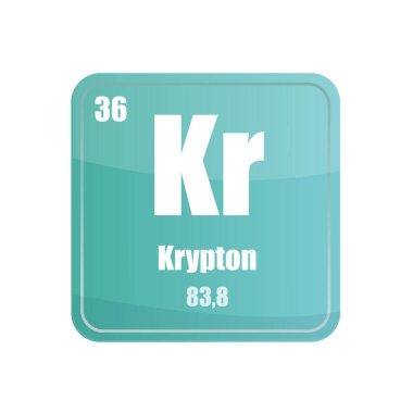 Kripton kimyasal element fayansı. Atom numarası otuz altı. KR işareti Vektör simgesi. Mavi yeşil kare şeklinde. EPS 10.