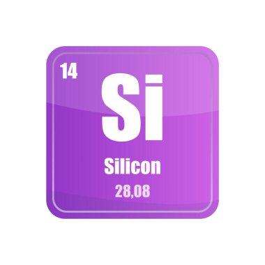 Silikon kimyasal element fayansları. On dört numaralı atom bombası. Evet, Vector simgesini imzala. Mor menekşe kare şeklinde. EPS 10.