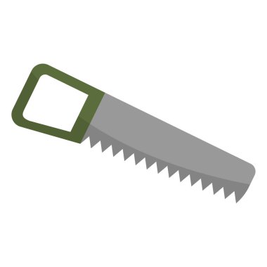 El testeresi aleti. Ahşap kesme aleti. Yeşil saplı Vektör. Marangozluk onarım elementi. EPS 10.