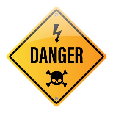 Tehlike işareti simgesi. Sarı tehlike sembolü. Tehlike kafatası mesajı. Vektör çizimi. EPS 10.