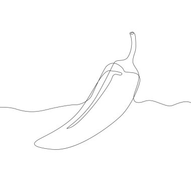 Chili Biber Vektörü. Baharatlı gıda elementi. Devamlı çizgi çizimi. Acı biber illüstrasyonu. EPS 10.