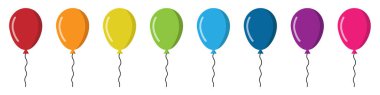 Çok renkli balon sırası. Parti helyum dekoru. Yüzen kutlama objesi. Kutlama elementi. EPS 10.