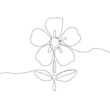Çiçek çiçeği illüstrasyonu. Bir tane sürekli çizgi çizimi. Minimalist çiçek sembolü. Vektör doğa sanatı. EPS 10.