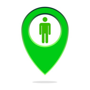 Kişinin lokasyon kodu. İnsan seyrüsefer vektörü. Harita noktası sembolü. Coğrafi konum simgesi. EPS 10.