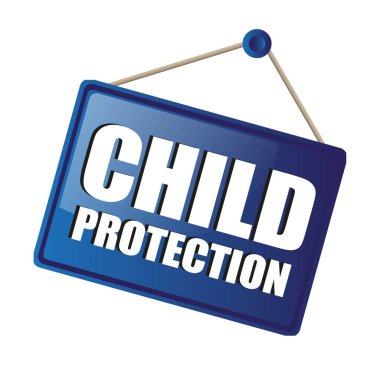 Çocuk koruma işareti. Mavi kapı askısı. Güvenlik politikası vektörü. Çocuk koruma konsepti. EPS 10.