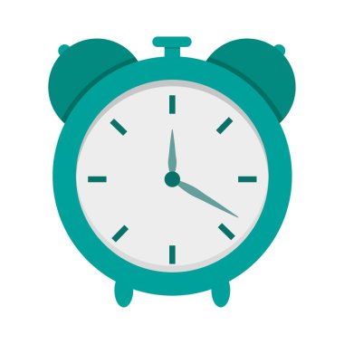 Turkuaz çalar saat. Klasik vintage saat parçası. Zaman yönetimi vektörü. Beyaz arkaplan çizimi. EPS 10.