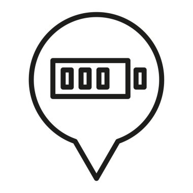 Batarya şarj durumu. Düşük güç bildirimi. Enerji seviyesi vektör sembolü. Konuşma kabarcığı göstergesi. EPS 10.