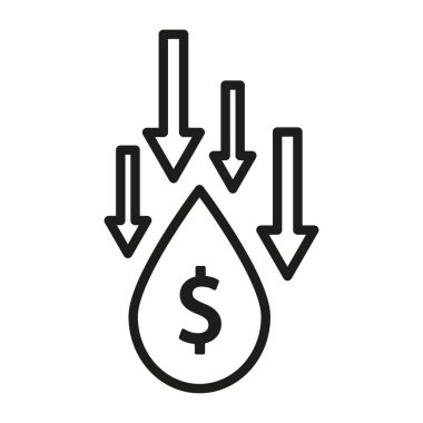 Fiyat düşüşü simgesi. Maliyet azaltma sembolü. Yağ değeri vektörü. Ucuz yakıt. EPS 10.
