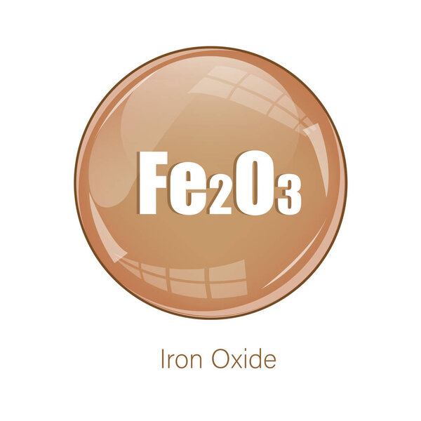 Iron Oxide icon. Fe2O3 formula text. Brown sphere Vector. Round glossy button. EPS 10.