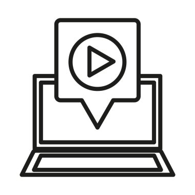 Laptop video simgesi. Çal düğmesi sembolü. Çevrimiçi Akımlı Vektör kavramı. Ortam içeriği ekranı. EPS 10.