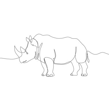 Gergedan vahşi hayvan. Afrika gergedanı. Devamlı çizgi vektör sanatı. Güçlü memeli illüstrasyonu. EPS 10.