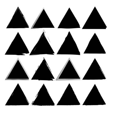 Üçgen toplama seti. Geometrik form simgesi. Siyah vektör şekli. Mürekkep sıçrama sanatı. EPS 10.