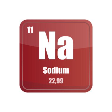 Sodyum kimyasal element fayansı. Atom numarası 11. Na işareti Vektör simgesi. Koyu kırmızı kare şeklinde. EPS 10.