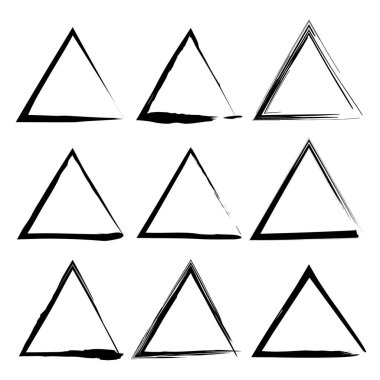 Üçgen fırça çerçevesi. Grunge mürekkep sınırı. Vektör şekli simgesi. Geometrik sanat seti. EPS 10.