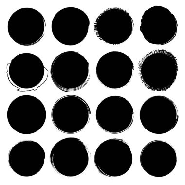 Nokta şablonu. Siyah daire seti. Mürekkep lekesi vektörü. Grunge şekilli sanat. EPS 10.