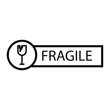 Kırılgan etiket simgesi. Kırık cam sembol. Uyarı mesajı vektör işareti. Hassas ürün kullanımı. EPS 10.