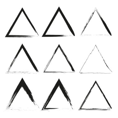 Üçgen kuru fırça. Grunge mürekkep simgesi. Vektör çerçeve şekli. Geometrik sanat sınırında. EPS 10.