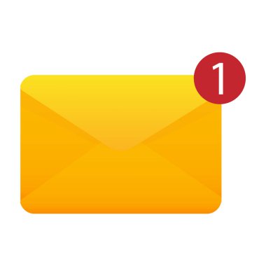 Zarf posta simgesi. Bir 1 yeni mesaj. Önemli bir uyarı sembolü. Yazışma vektörü grafiği. EPS 10.