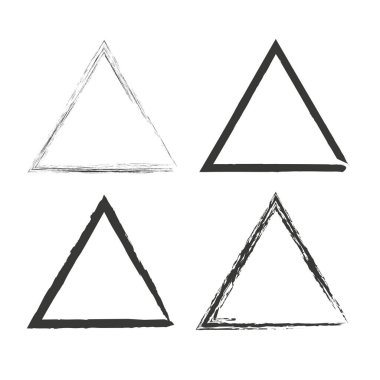 Grunge üçgen çerçevesi. Siyah mürekkep sınırı. Vektör şekli ayarlandı. El çizimi taslak. EPS 10.