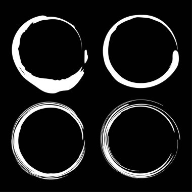Beyaz halka şekilleri. Çember çerçeve düzeni. Karanlık arka plan vektörü. Grunge sınırda. EPS 10.