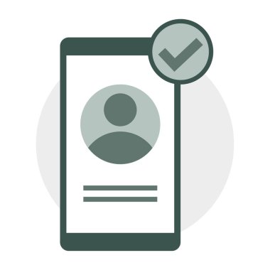 Akıllı telefon profil simgesi. Kimlik hesap vektörü. Doğrulama işareti sembolü. Kişisel başvuru unsuru. EPS 10.