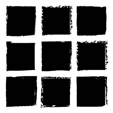 Siyah kare fayanslar. Dokuz blokluk alan. Grunge doku vektörü. Geometrik şekil sanatı. EPS 10.