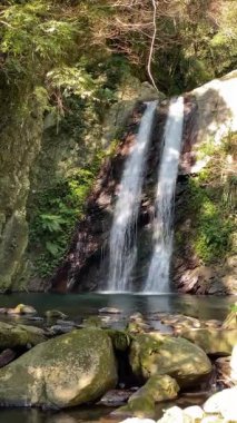 Smangus, Jianshi Kasabası, Hsinchu, Tayvan 'daki Dev Ağaç Yolu üzerindeki Silif Şelalesi