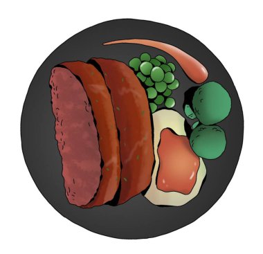 Sebzeli rulo köfte ve düz stil yumurta çizimi ve sıcak toprak tonu renkleri. Gıda tasarımları, mevsimlik sanat eserleri ve samimi sonbahar çizimleri için mükemmel bir sonbahar yemeği..